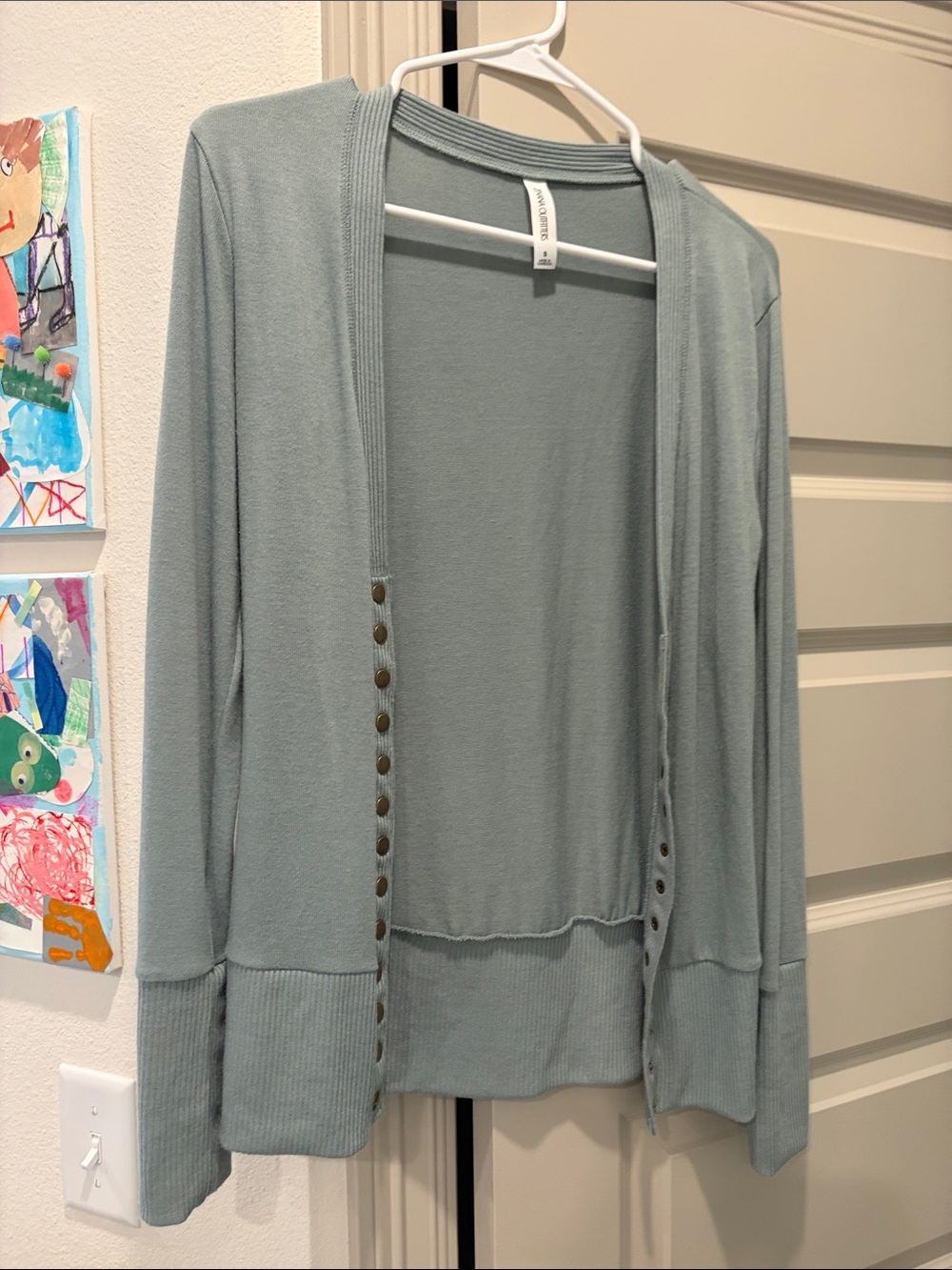 Zenana Outfitters Light Sage Open-Front Cardigan with Button Detail